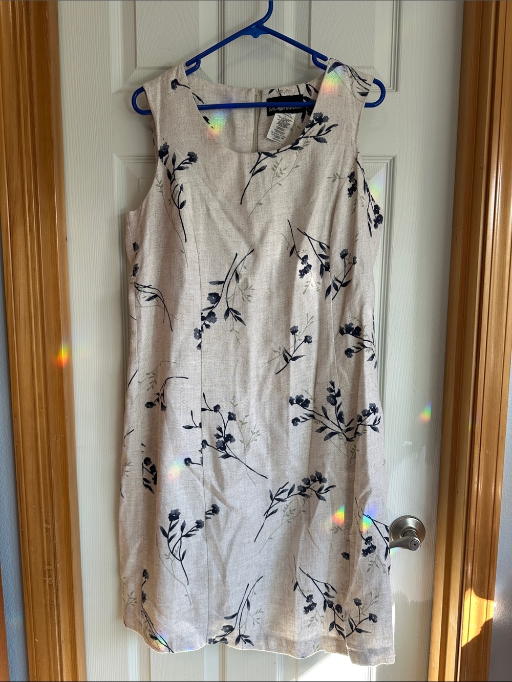 Cream and blue sleeveless dress
